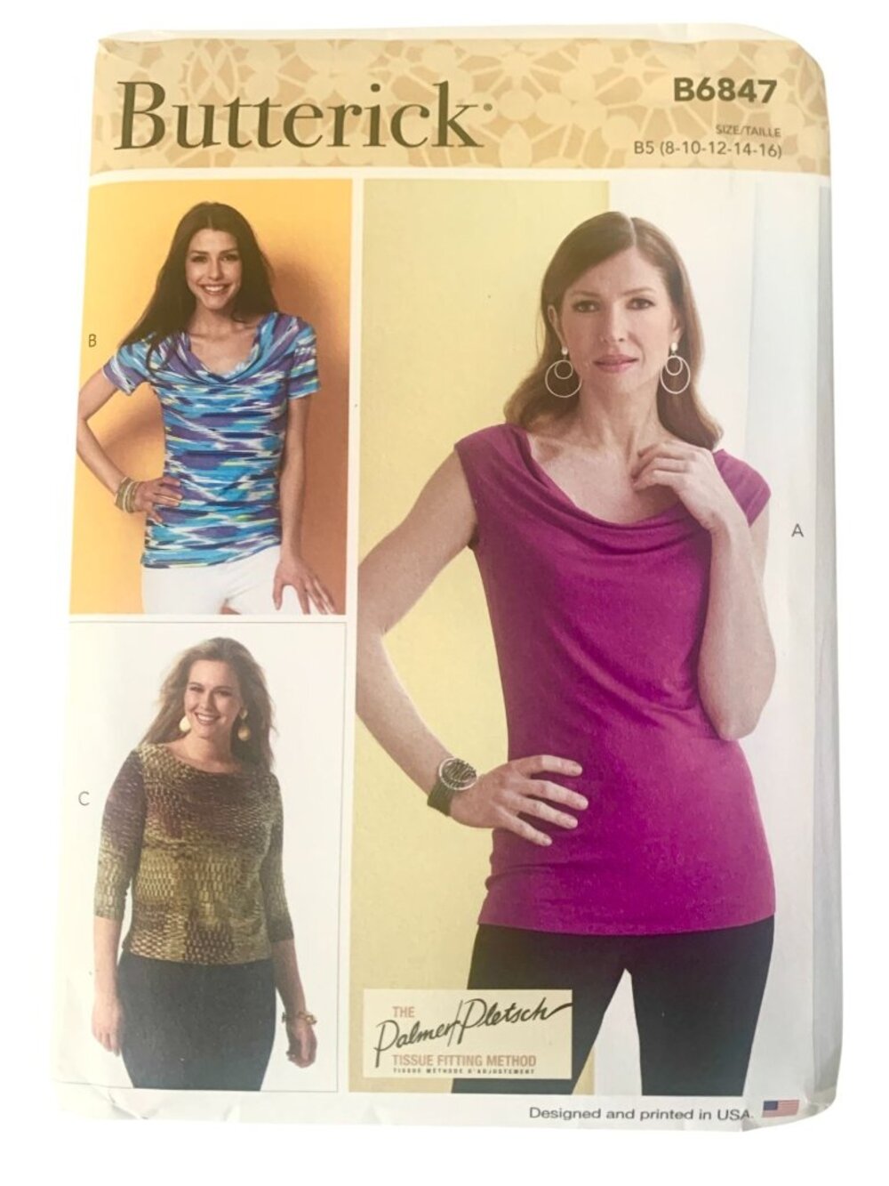 Butterick B6847 Pattern Misses Cowl Neck Tops Uncut Size 8 10 12 14 16 18